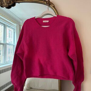 Good American Knit Ribbed Crewneck Sweater Fuchsia Sz 0 / XS Colorful Oversized